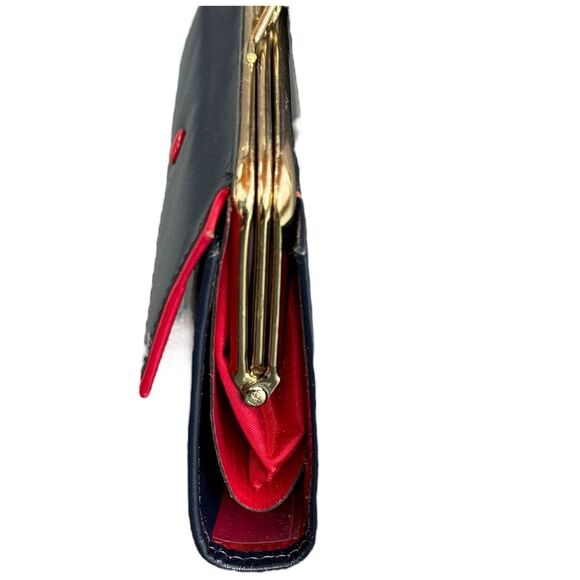 Vtg Leather Wallet Coin Purse Navy Blue Red Trim NOS 60s 70s Belle Brummel NOS - Picture 10 of 16